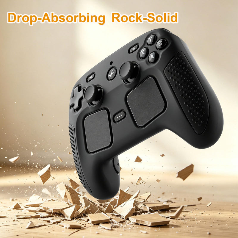 Protective Case for 2026 Steam Controller 2 Accessories, Soft Silicone Cover with Comfort Grip Black Shell Skin, Ergonomic Design Snug Fit Anti-Slip Shockproof Case Cover with Full Protection