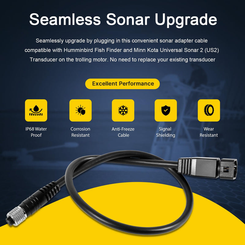 1852068 MKR-US2-8 7-Pin Transducer Adapter Cable Compatible with Humminbird Fish Finder & Minn Kota US2 Finders Universal Sonar Transducer Fish, Black