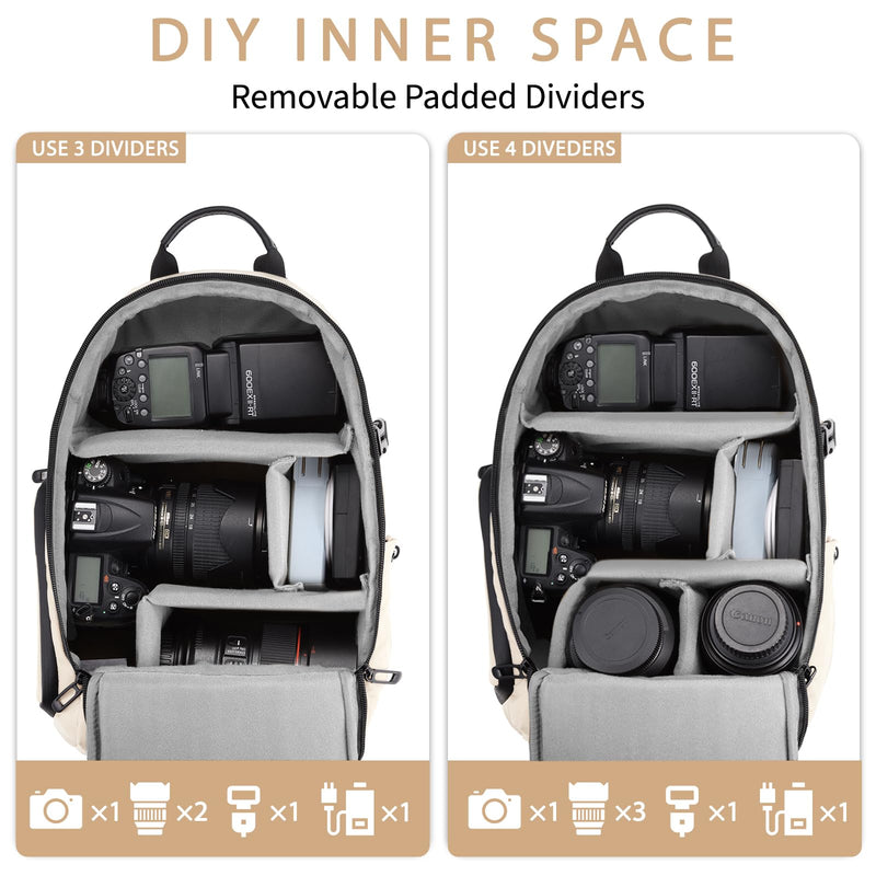 TAAOKA Camera Sling Bag for Photographe – Waterproof Crossbody Camera Bag with Fast Access Pockets, DSLR Cute Camera Bag for Nikon/Sony/Canon (Beige) Beige Medium 9.06 x 5.12 x 15.16 inches