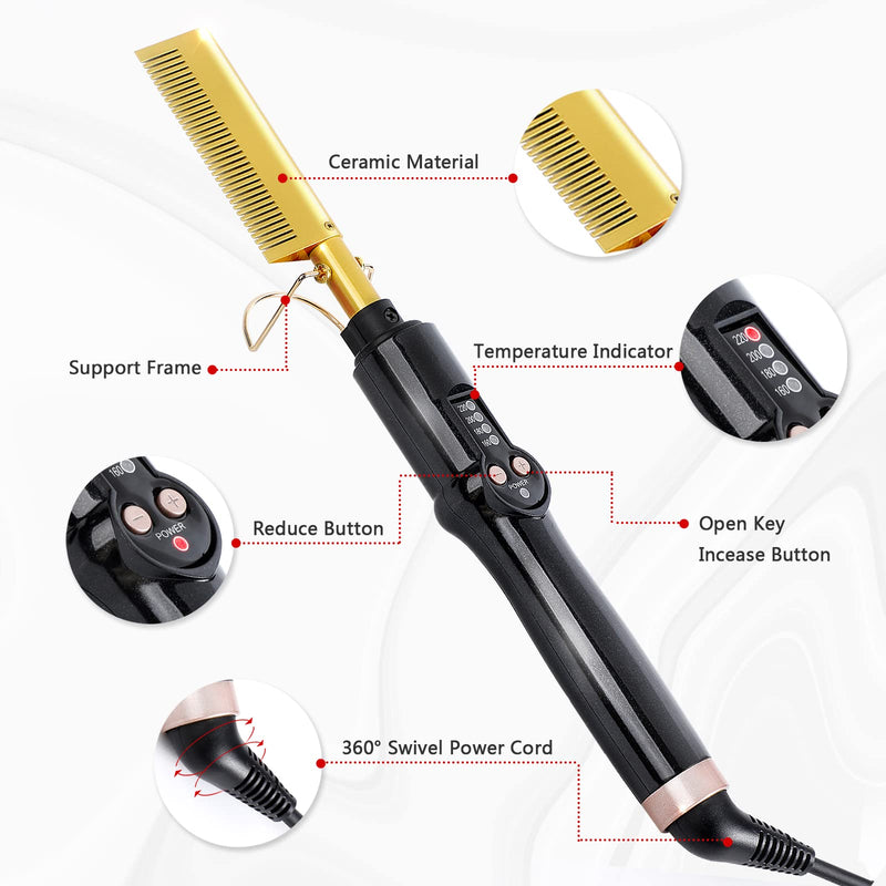  [AUSTRALIA] - Hot Comb Hair Straightener Electric Straightening Comb, Single-Sided Portable Ceramic Beard Straightener Brush Anti-Scald Press Comb Ceramic