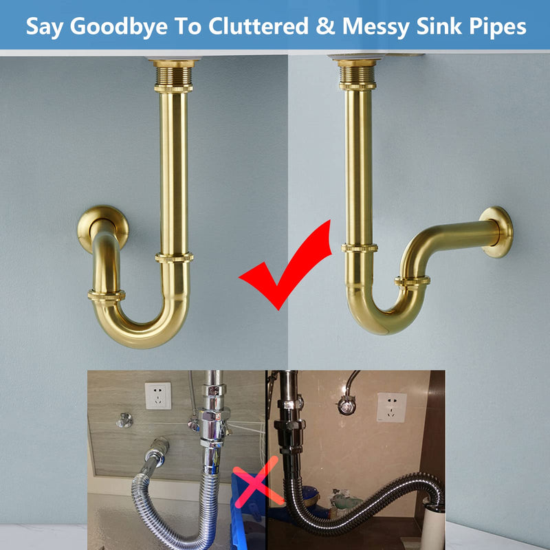 Brass P Trap Bathroom Sink : 1 1/4 Sink Trap with Adjustable Height - Brushed Gold Bottle P-Trap with Slip Joint Extension Tube - U-Shape Basin Sink Plumbing/Pipe Replacement Kit
