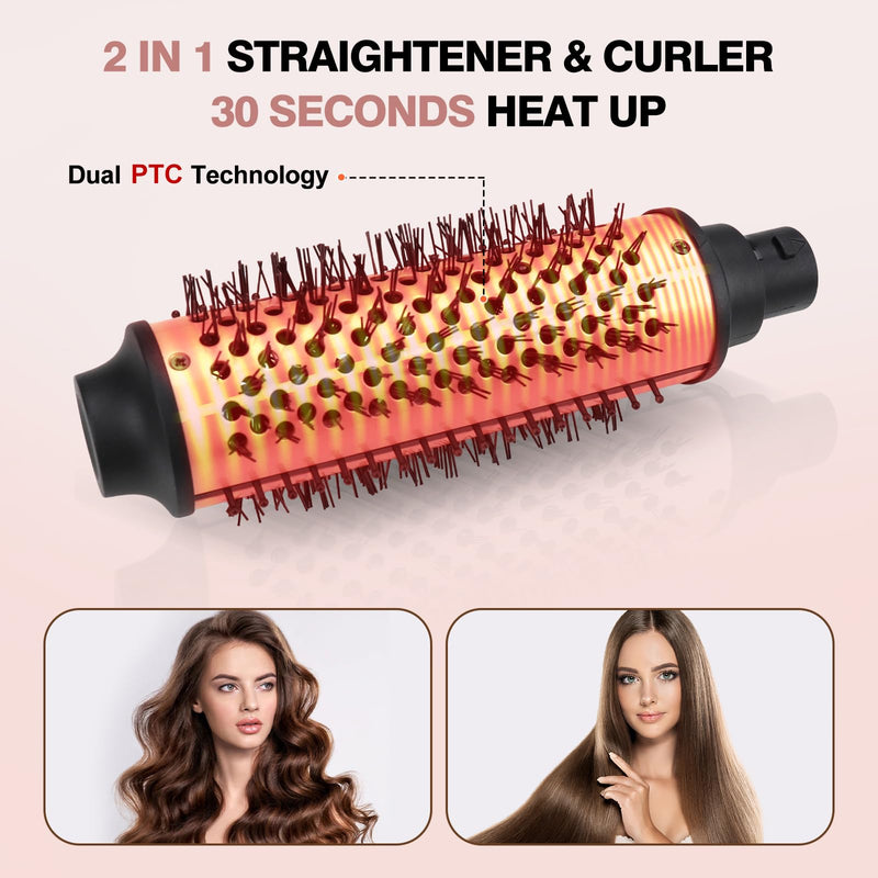 Thermal Brush Set, 3-in-1 Non-Blowing Heated Round Brush with Adjustable Temp, Fast Heating Titanium Ceramic, Dual Voltage, Hair Curling Iron with Detachable Barrels (30/38/45mm)