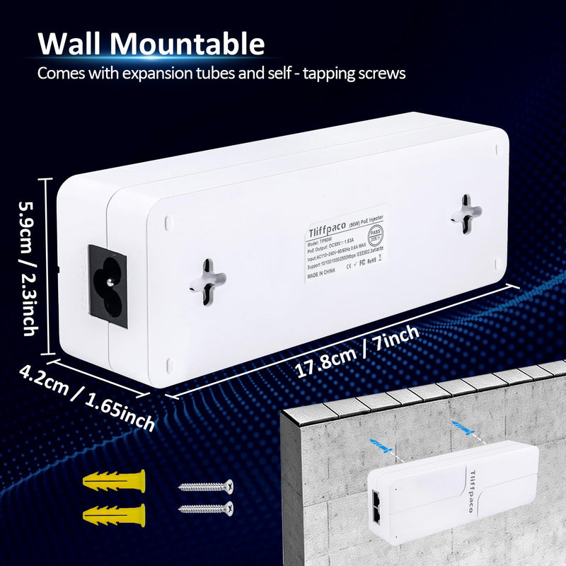 PoE++ Injector 2.5Gb 90W 55V, Transmit Network Data and Supply Power, 802.3af/at/bt Compliant, Plug & Play, Up to 100m(328 ft), Suitable for PTZ HD IP Cameras with Heaters/POS Machine/AP