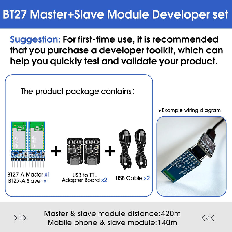A Pair of DX-BT27-A Bluetooth Module Long Range Up to 420m BLE 5.1 Wireless Bluetooth TF Transceiver Module for Arduino Compatible with Android/iOS, Including Master and Slave Master+Slave