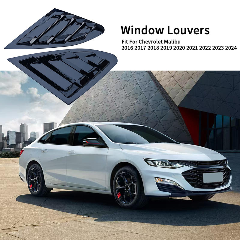 for Chevrolet Chevy Malibu 2016-2024 Rear Side Window Louvers Sport Style Triangular Window Glass Blinds Air Vent Scoop Shades Cover Trim Blinds Auto Exterior ABS Decorate Accessories (Piano Black) Piano black