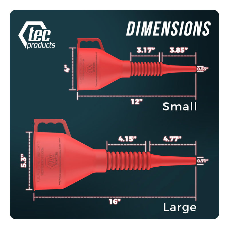 FlexAll Funnel - Long Flexible Funnel with Hose for Automotive Use - Nitrile Rubber Funnel with Handle for Oil Change and Transmission Fluid - Gas, Diesel, Oil Funnel for Cars Red Large