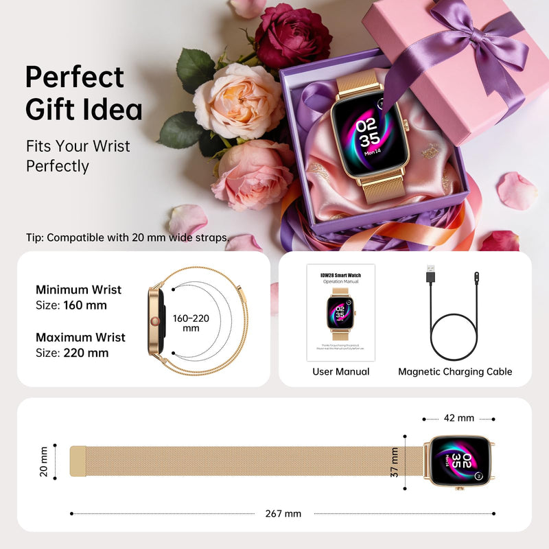 Gydom smart Watches for Women, 1.85" HD Fitness Tracker with Bluetooth Call | 110+ Sports Modes, Heart Rate, SpO2, Sleep & Stress, IP68 Waterproof, 7-10 Day Battery, Android/iPhone, Gold Steel Band Rose Gold 1.85 inches