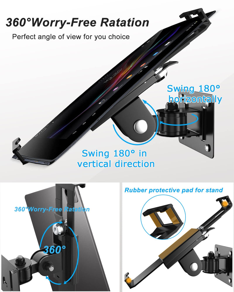 iPad Wall Mount, Security Anti-Theft Tablet Wall Mount Holder with Lock and Keys, 360° Swivel iPad Pro Mount, Compatible with 7-11 Inch Tablets (iPad, Galaxy Tab, Slate, Fire) – Black