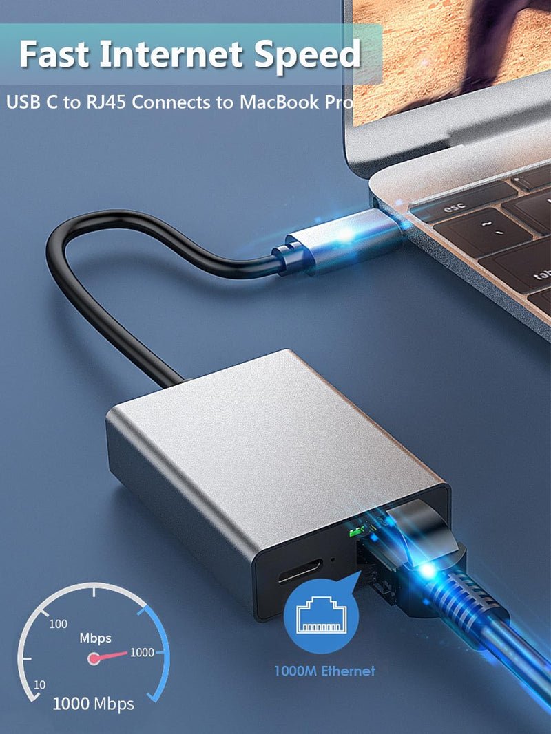 USB C to RJ45 Network Adapter Compatible with Google TV, USB C to Ethernet Adapter for MacBook Pro, Google TV Chromecast HD/4K, Laptop, iPad Pro and More USB C Devices MR-USB C