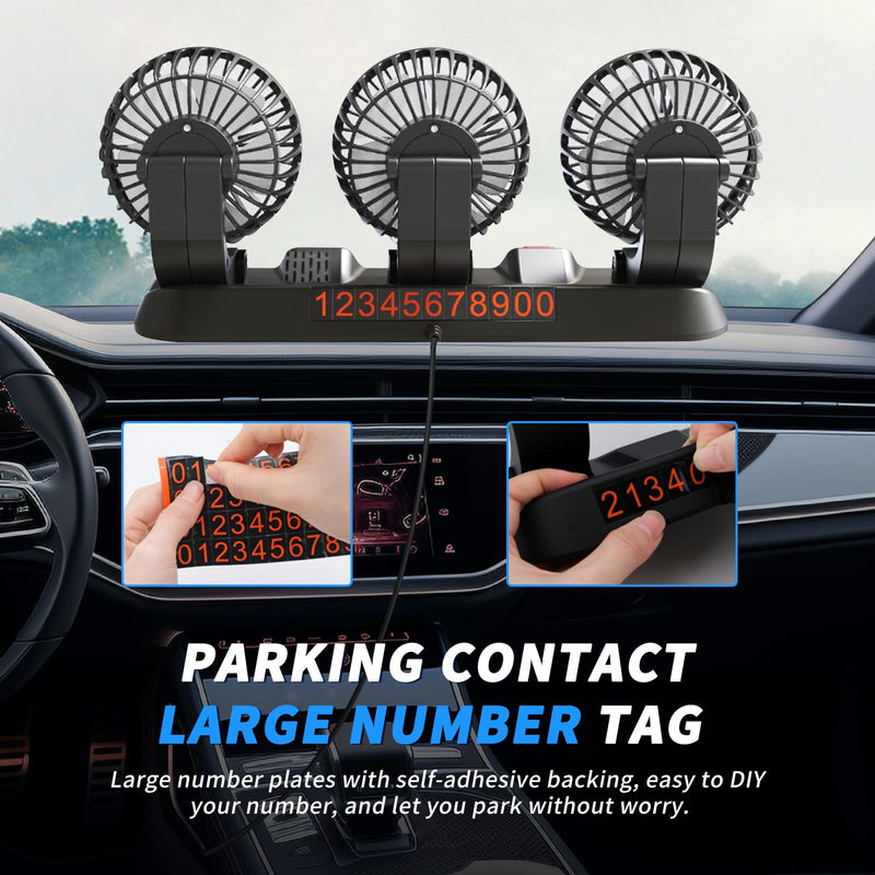 Portable 3-Head Car Cooling Fan with USB Plug | Powerful Airflow Fan for Vehicles Cars Taxi and Road trips USB Powered
