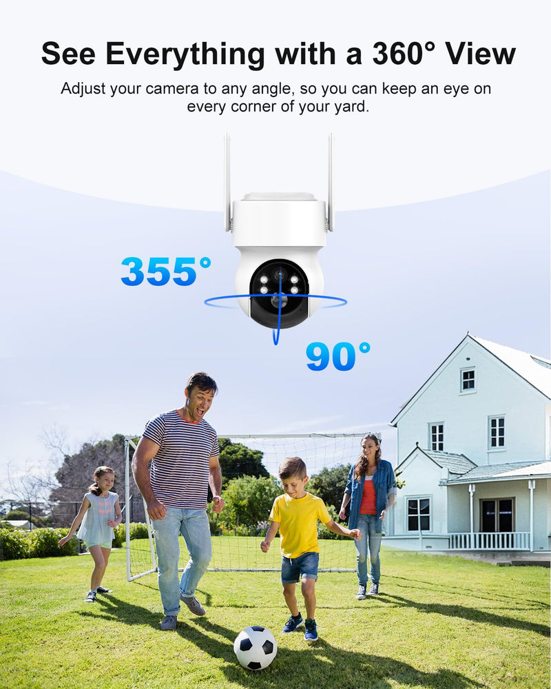 4MP Wireless Solar Security Camera Outdoor, 2K WiFi Home Surveillance PTZ Cam with with Floodlight, Human Detection, Siren Alarm, 98FT Night Vision, 2-Way Talk, 5W Solar Panel & Rechargeable Battery