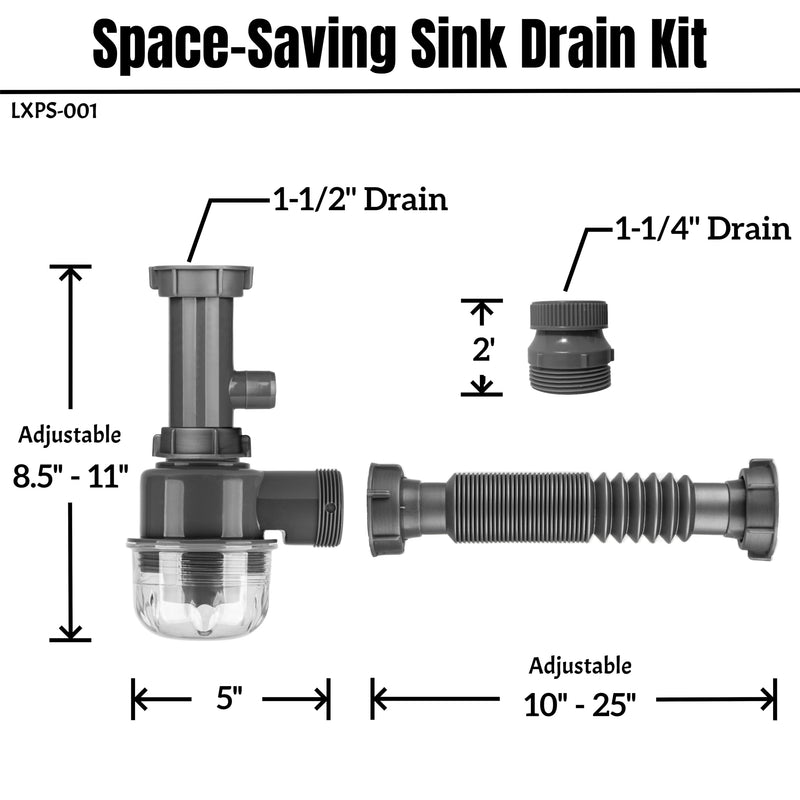 1-1/4" and 1-1/2" PVC Bottle Trap Plumbing Kit with Threaded Adapter, Sink Drain kit for Bathroom and Kitchen, P-Trap Replacement, Flexible Extension Tube Drain Tailpiece