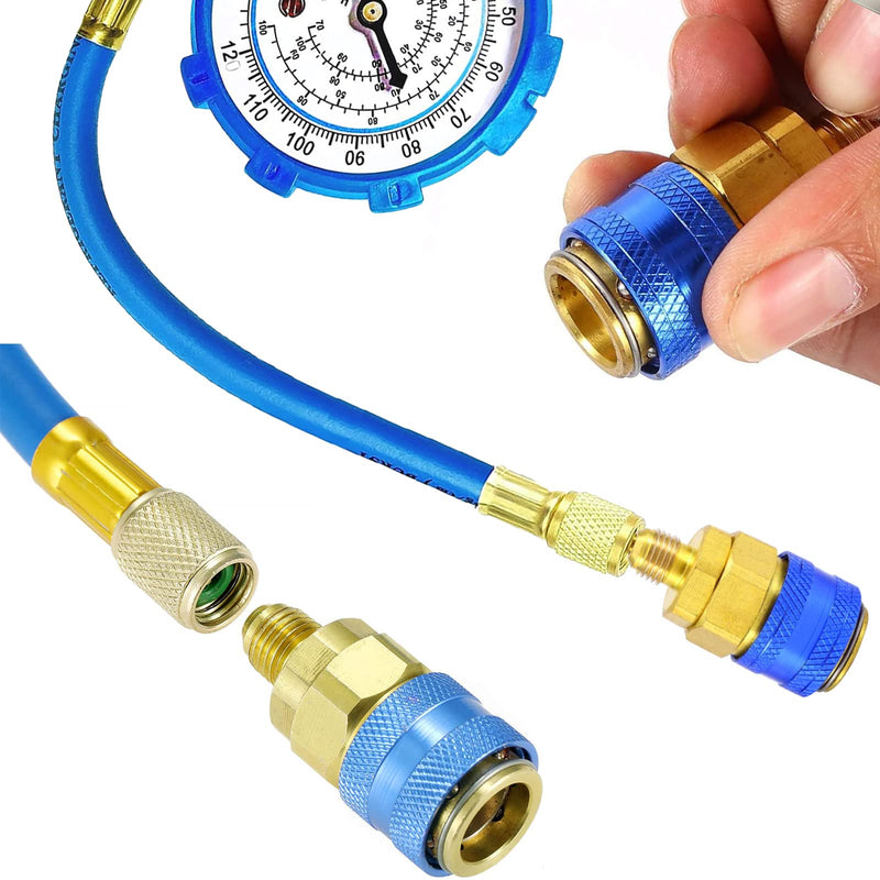 Refrigerator Freon Recharge Hose Gauge Kit-A/C R134a R12 R22 R502 Fridge Recharge Tool Kit with BPV31 Bullet Piercing Tap Valve, r134a Quick Coupler, R134a Self-Sealing Adapter for Refrigerant System B
