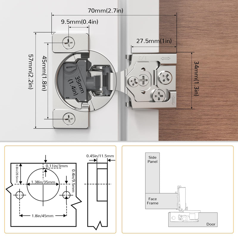 Chibery 10 Pack 1/2” Overlay 4D Soft Close Cabinet Hinges, Concealed Face Frame, Adjustable Closing Speed, 105° Opening Smooth Slow, Hidden Self Closing for Kitchen Corner, Cupboard (with Template)