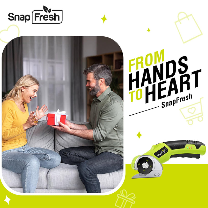 SnapFresh 4V Cordless Electric Scissors, Rechargeable Cardboard Cutter & Box Cutter Rotary Tool, 285 RPM Fabric Carpet Leather Cutter with LED, Extra Blade, 2.0Ah Battery & Storage Bag(SP5091) With Bag