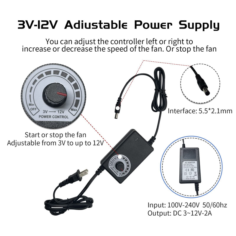 Computer Fan with AC Plug, 120mm Variable Speed Axial Muffin PC Fan with Controller 120V 110V 220V Small 12V Case Cooling for PC Server Cabinet DVR TV Router Receiver Xbox Greenhouse 1 Pcs 120mm x 25mm