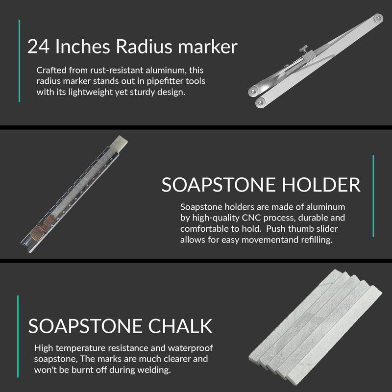 Contour Radius Marker - Up to 24" Radius, Aluminum Radius Marker with 5 Soap Stone & SoapStone Holder, Foldable Pocket-Size Standard Radius Marking Tool 1 Count (Pack of 1)