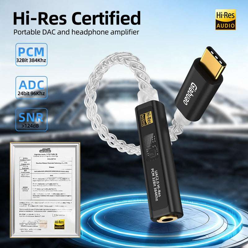 USB C to 3.5mm Audio Adapter with CX31993+MAX97220 DAC Amplifier | DAC Dongle Headphone Amp 8-Strand 4N Silver Plated Cable for iPhone /Android/Samsung/Mac/IEMs Earphones,HiFi 32Bit/384kHz Black