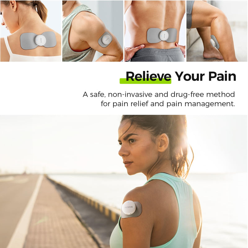 AUVON Wireless 24 Modes TENS Unit Muscle Stimulator for Pain Relief, Smart Rechargeable TENS Machine with Dual Size 6 TENS Pads for Physical Therapy, Pocket-Size TENS Device for Shoulder & Back Pain A White