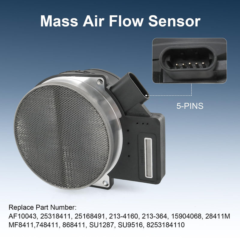 Mass Air Flow Sensor Compatible with Chevy Silverado Suburban Tahoe GMC Sierra Yukon Eldorado Escalade 1999-2007, Replace AF10043 25168491 213-4160
