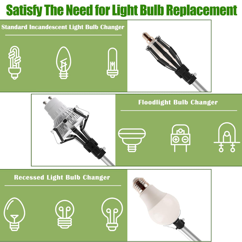 12FT Light Bulb Changer for High Ceilings - 2PCS Baskets and Suction Cup Light Bulb Pole Changer for Household and Camping