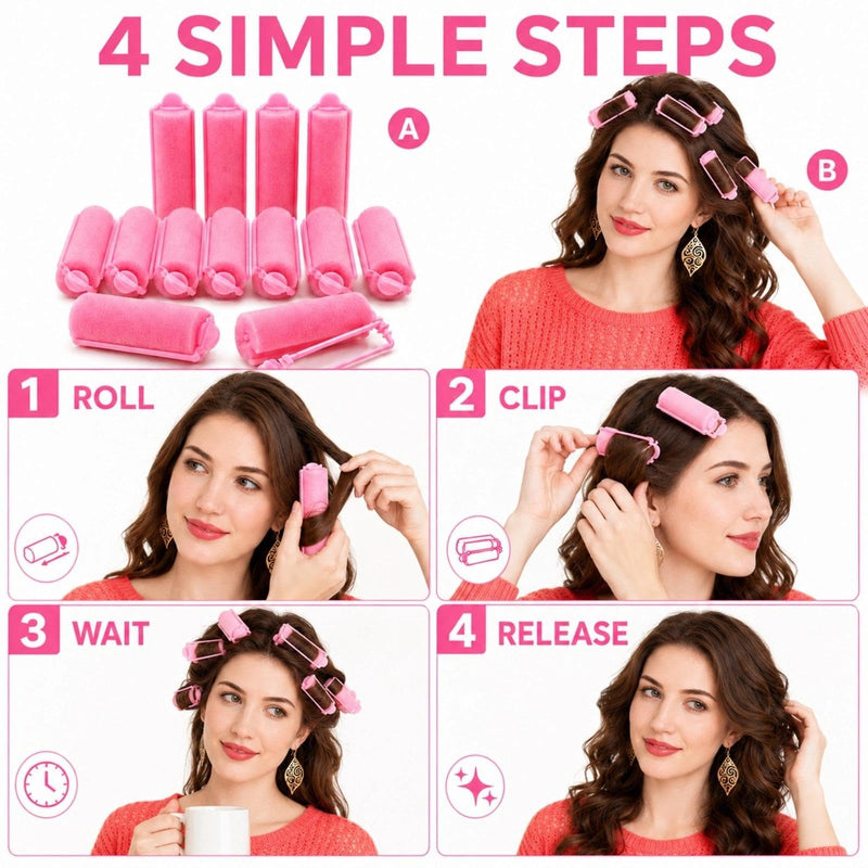 Foam Hair Rollers, 12 Pack Soft No Heat Sponge Hair Curlers, Overnight Hair Styling Tools for Long Short Medium Hair, Pink for Home DIY & Travel
