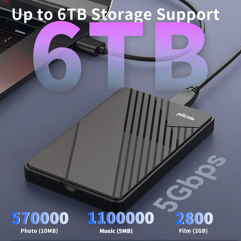 2.5 Inch SATA to USB External Hard Drive Enclosure, Compatible for 2.5 Inch 7mm 9.5mm SATA III HDD SSD Max 6TB Support UASP