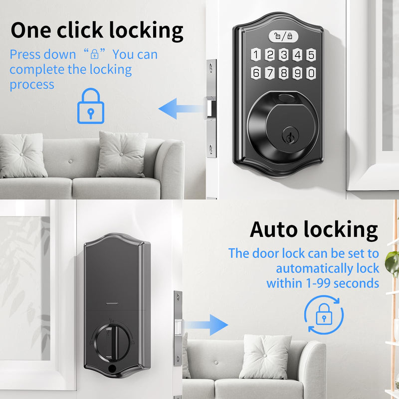 Deadbolts Lock for Front Door：Fingerprint Door Lock 0.3s Fast Unlock 100 Fingerprints 100 Codes Keyless Entry Smart Electronic Keypad Digital Auto Lock 1-99s Black