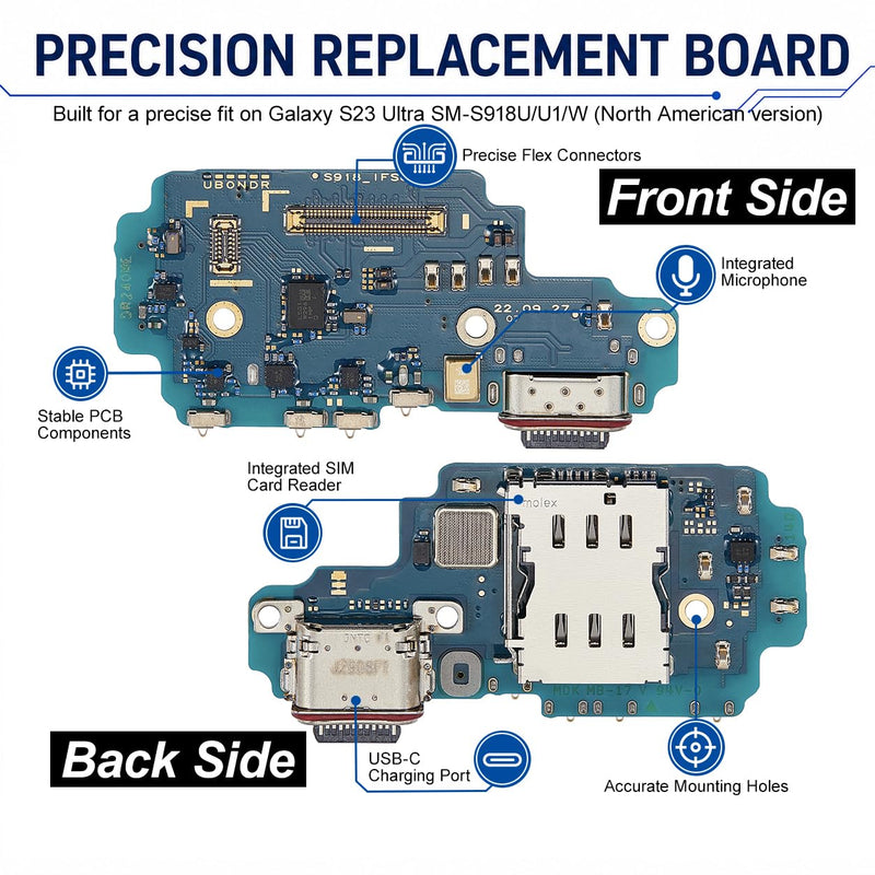 USB-C Charging Port Replacement Compatible with Samsung Galaxy S23 Ultra 5G SM-S918U/U1/W (North American Version)