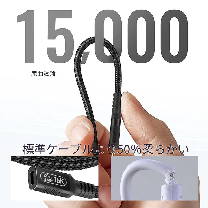6.6ft/2m USB C Extension Cable- Compatible with Thunderbolt 5/4/3 & USB5/USB4- Male to Female Extender, Supports 16K/8K Display, PD 240W Charging, 80Gbps Data Transfer,for M_acBook,eGPU, SSD, Laptop 6.6ft/2m