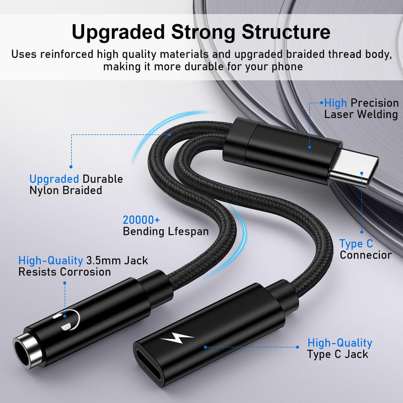USB C to 3.5mm Headphone Charger Adapter USBC Splitter 2 in 1 Dongle Cable | Fast Charging Aux Audio Jack Adapter for Samsung Galaxy S26 Ultra A37 A17 A36 A27 A57 S25FE A16 A54 S24,iPhone 17 16,Pixel 10