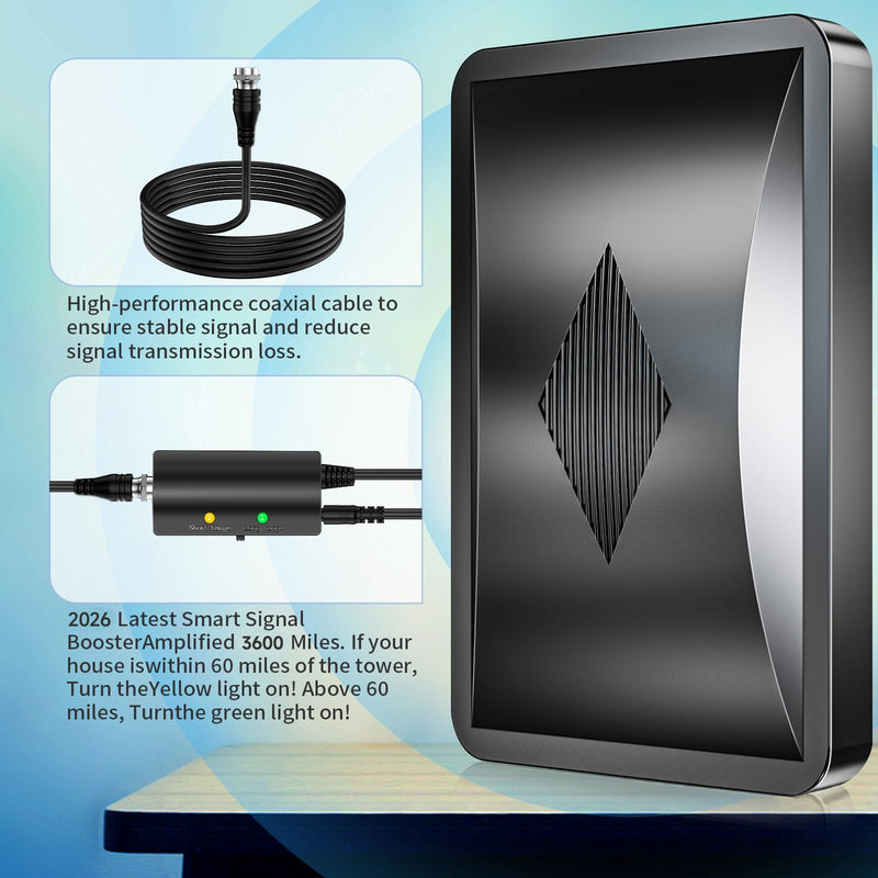 2026 Smart TV Antenna Indoor, 5000+ Miles Range for Local HD Channels | HDTV Digital Antenna Outdoor with Amplified Signal Booster, Compatible with All TVs- 38FT Coaxial Cable, Support 4K 1080p