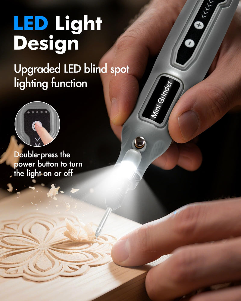Cordless Mini Rotary Tool Set - 64Pcs Accessories 5 Speed 5000-18000rpm Multi-Purpose Mini Electric Grinder Kit 3.7V USB Rechargeable with Light for Engraving Grinding Polishing Cutting DIY Grey