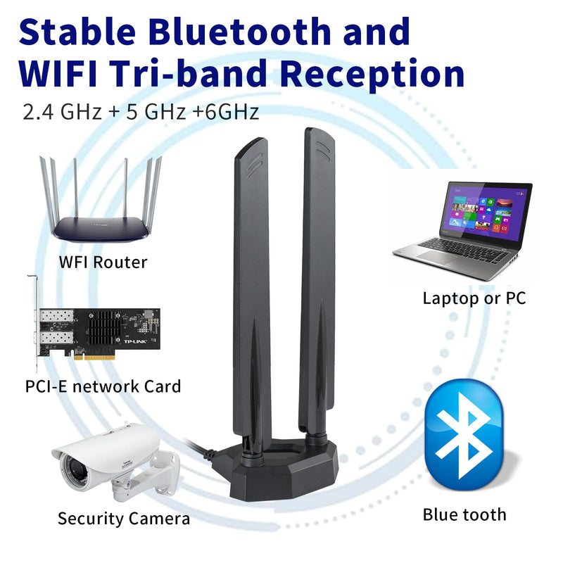 WiFi 6 6E Tri-Band 2.4GHz 5 GHz 6GHz Magnetic Base RP-SMA Antenna Boosts Signal for PC Desktop Computer Bluetooth Card WiFi 6E Card Gaming Motherboard Magnetic Antenna