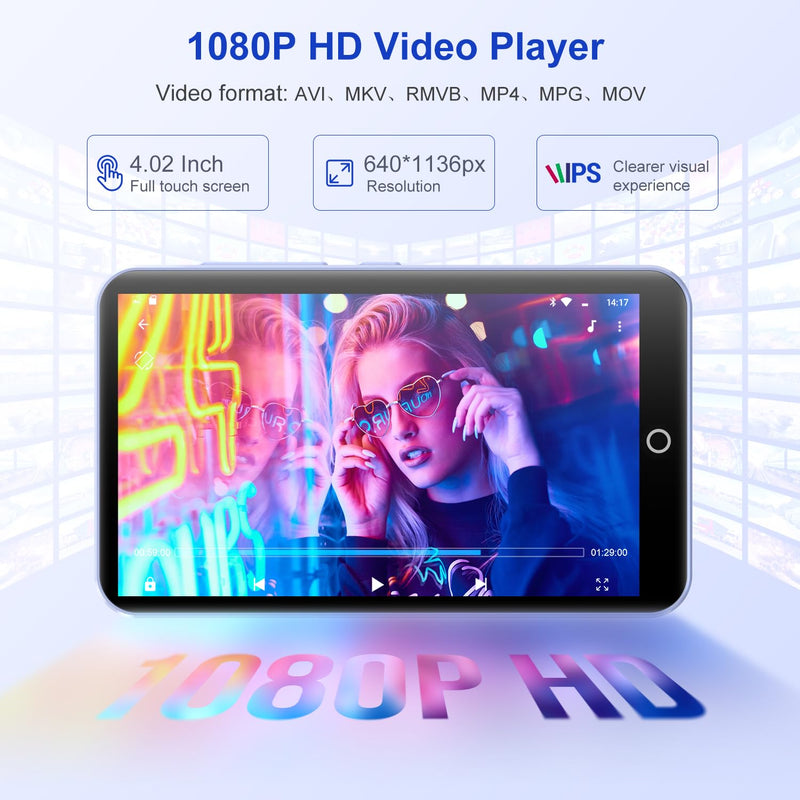80GB MP3 Player with Bluetooth＆WiFi, 4.0'' IPS Touch Screen MP4 Players, Android Music Player Built-in Camera, Speaker, Support Spotify, Amazon Music, Deezer, Audible, FM Radio, Expandable Up to 1TB 80G Purple