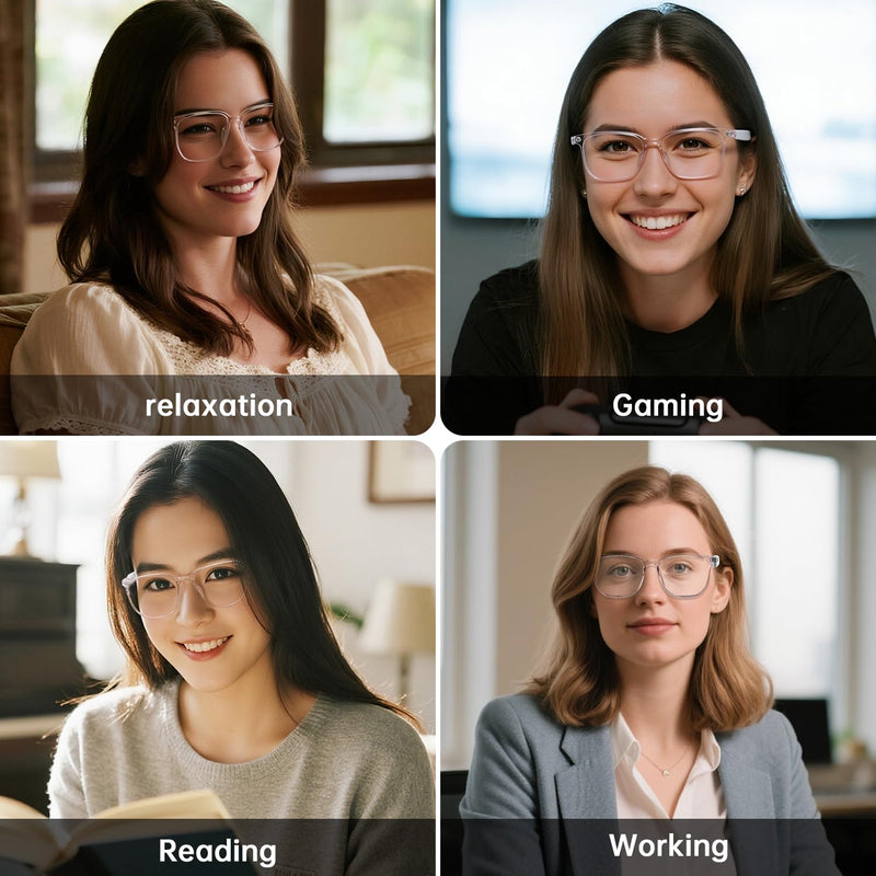 Smart Glasses for Women, Clear Frame Blue Light Glasses, Magnetic Charging, Open-Ear Design, Voice Assistant, Bluetooth Glasses with Speakers, Audio Eyeglasses for Working Gaming (GS03-C) GS03-Clear-Standard Smart Glasses