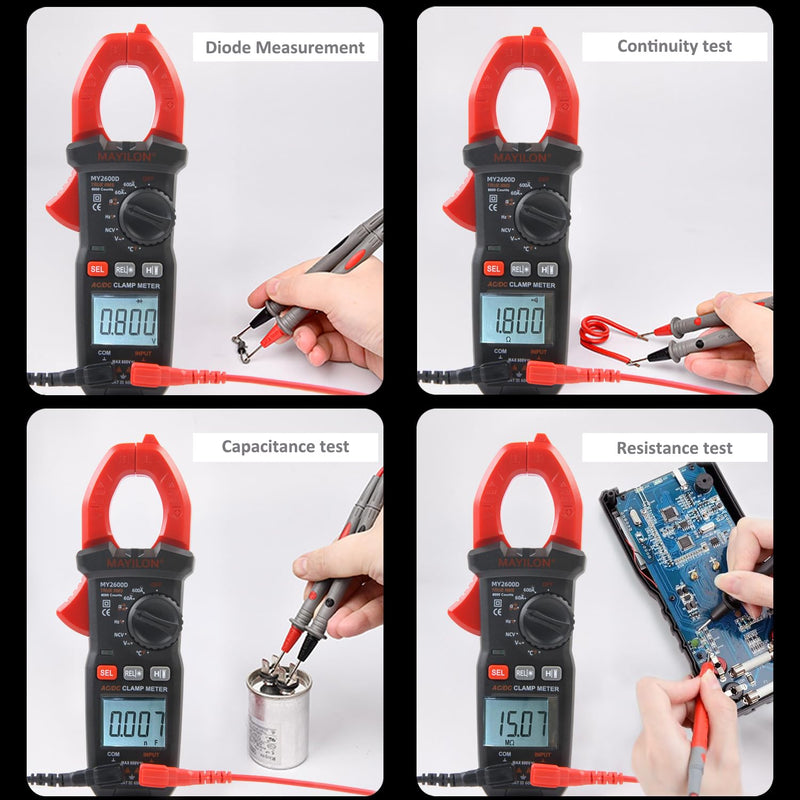 Digital Clamp Meter, Multimeter 6000Counts Volt Meter Auto-ranging Measures AC/DC Amp Clamp, NCV Non Contact Check Function (MAYILON MY2600D) 6000 Counts AC/DC Current