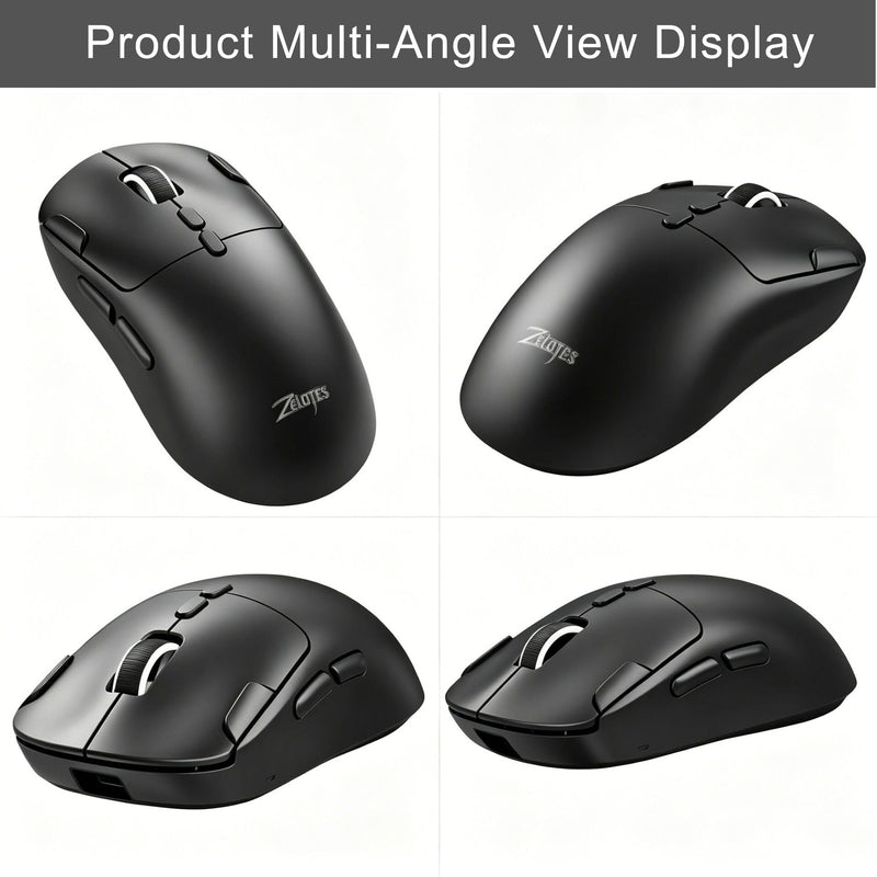 zelotes Gaming Wireless Mouse, Bluetooth Rechargeable with 9 Programmable Buttons,Ultra-Light 60g, 24,000 DPI, BT/USB 2.4G / Type-C, Ergonomic Optical Mouse for Laptop, PC,Office and Gamers (Black) Black