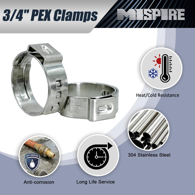 PEX Clamps 3/4 inch 100 PCS, Stainless Steel Pinch Clamps for PEX Pipe Water Lines