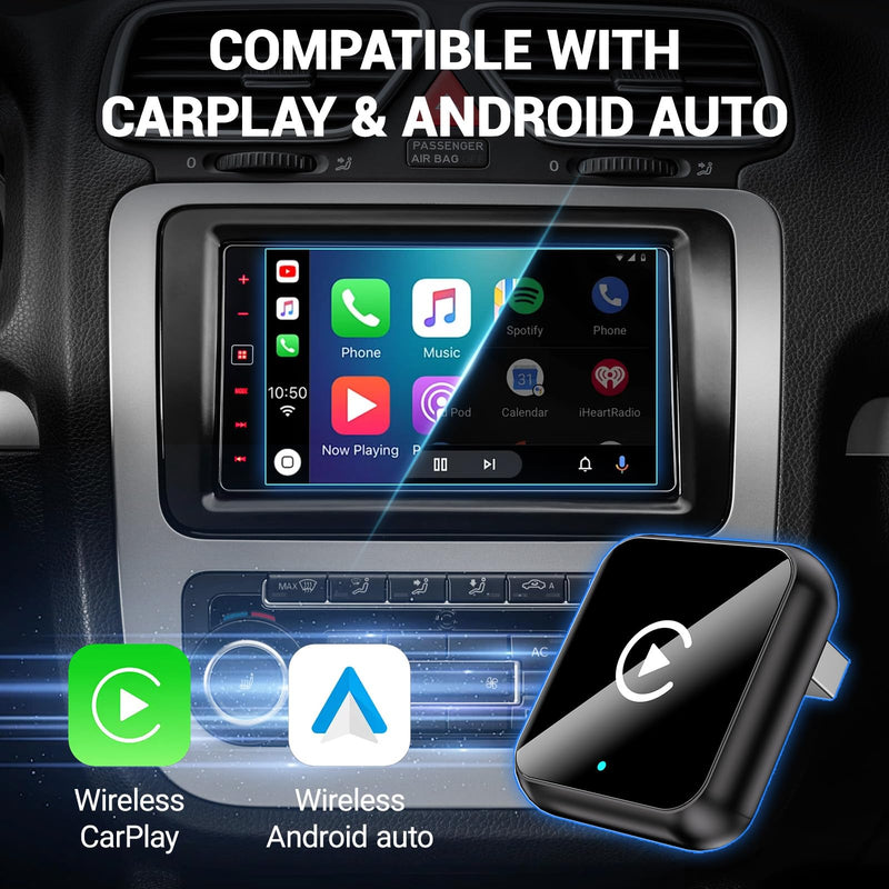 2-in-1 Wireless CarPlay Android Auto Adapter, Plug & Play CarPlay Adapter,Fast Auto Reconnect,Convert Wired to Wireless for Factory Cars,Wide Compatibility for Most Cars Black