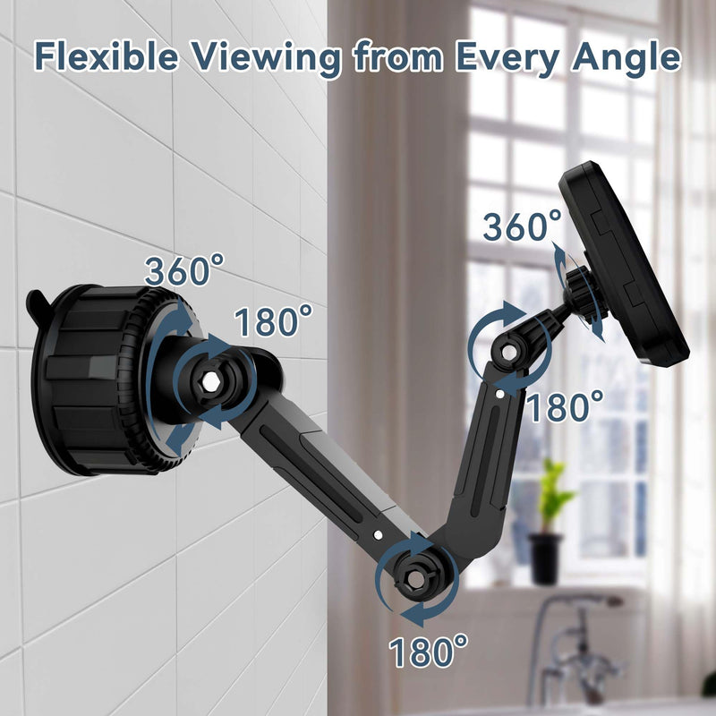 Shower Phone Holder Waterproof, Fits Phone with Case up to 6.7" | 360° Rotation & Multi-Angle Adjustable Arm Twist-Lock Suction Phone Holder Shower,Anti-Fog & Sensitive Touch Screen Case Black
