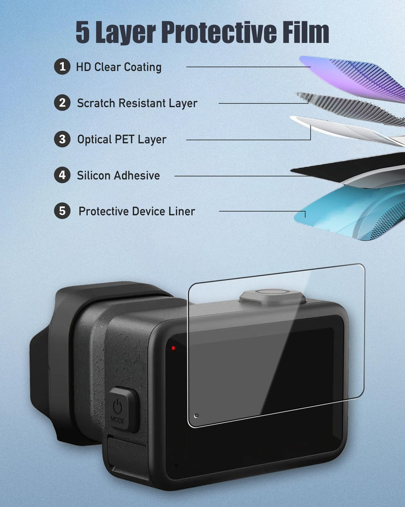 9 Pack Screen and Lens Protector Compatible with GoPro MISSION 1 Pro/MISSION 1, 3 Tempered Glass Rear Screen Films, 3 Tempered Glass Lens Covers,3 PET Front Screen Films, HD Clear Anti-Scratch