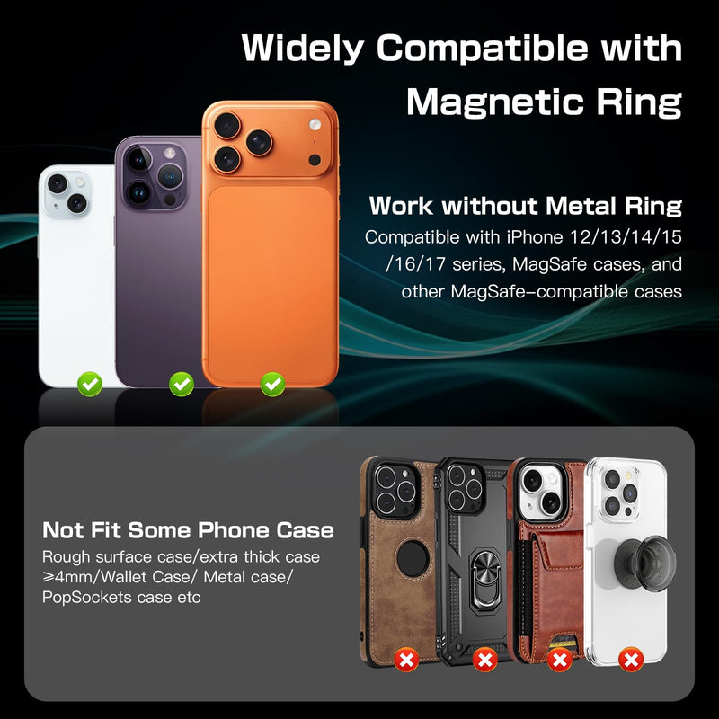 Magnetic Vent Phone Mount with 15W Fast Charging for Ford F-150 2015–2020, Super Duty 2017–2021, Expedition 2018–2021, Metal Magnetic Car Holder Suitable for Most Smartphones Black - Magnetic Charging