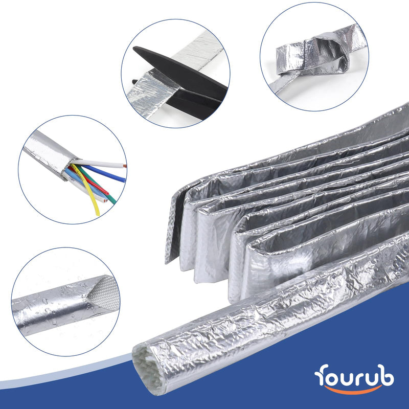 Automotive Aluminum Heat Shield Sleeve Wrap Wire Up to 485 °F, Cable Heat Shield Fire Sleeve Heat Resistance Silver Inner Diameter (1/2" 12Ft) 1/2" 12Ft
