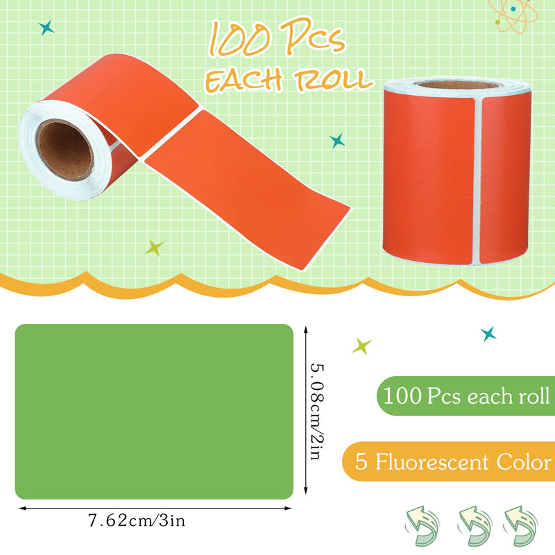 500 Pieces Rectangle Inventory Color Coding Labels 100 Per Roll Fluore ...