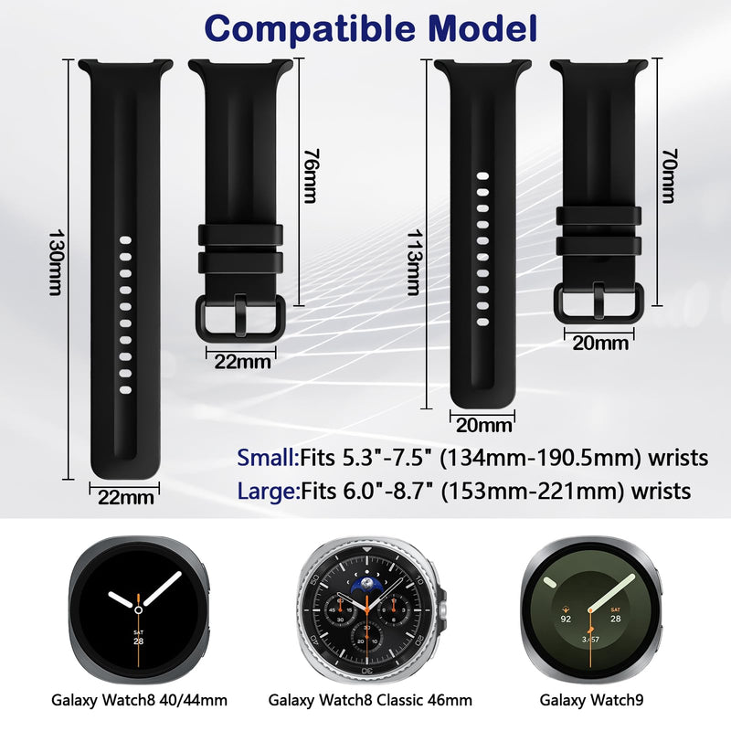 Sport Bands for Samsung Galaxy Watch 9/8 40mm/44mm/8 Classic 46mm | No Gap Soft Silicone Replacement Strap,Breathable Skin-friendly Wristband,Men Women 6 PACK:Black+Official pink+White+Light purple+Light green+Milk yellow Small