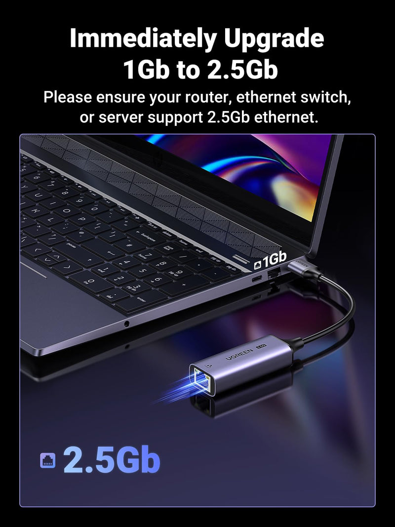 UGREEN USB to Ethernet Adapter, 1000Mbps Ethernet Adapter with USB 3.0 Bundle with UGREEN 2.5Gb USB to Ethernet Adapter, Ethernet to USB Adapter for Laptop, Aluminum