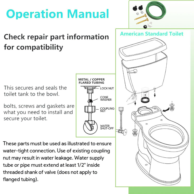 Toilet Tank to Bowl Coupling Kit, Replacement Repair Parts AS738756-0070A Fits for American Standard Champion 2 Piece Toilet, 3" Toilet Tank Gasket for Most 3 Inch Flush Valve Opening Tanks 1