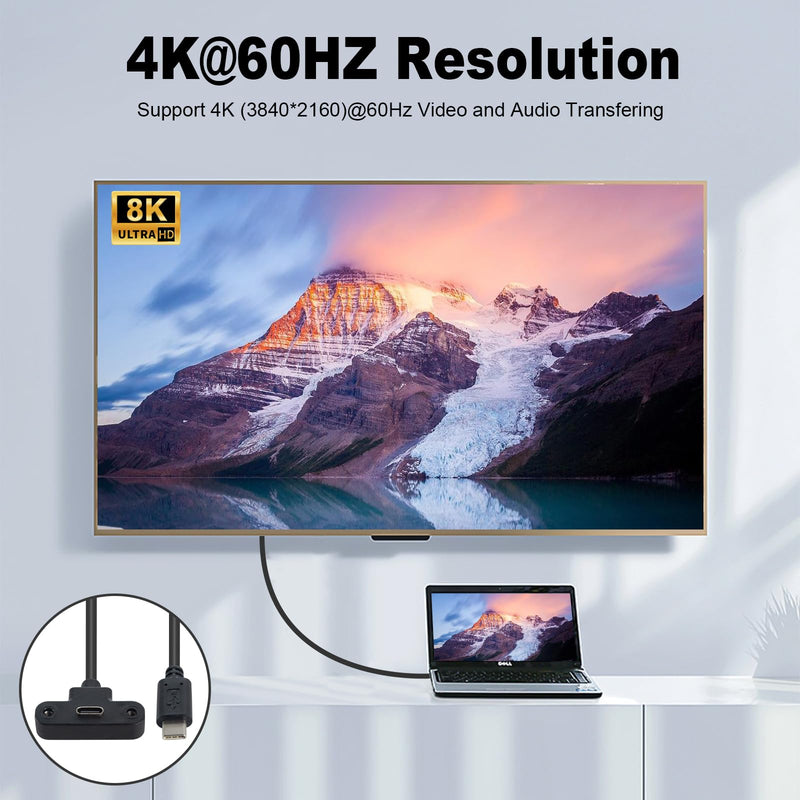 Duttek 90 Degree USB C Extension Cable Short 1FT, Right Angle USB C Female to Male Adapter Cable, Type C Panel Mount for Laptop, Tablet and Mobile Phones 1Pack