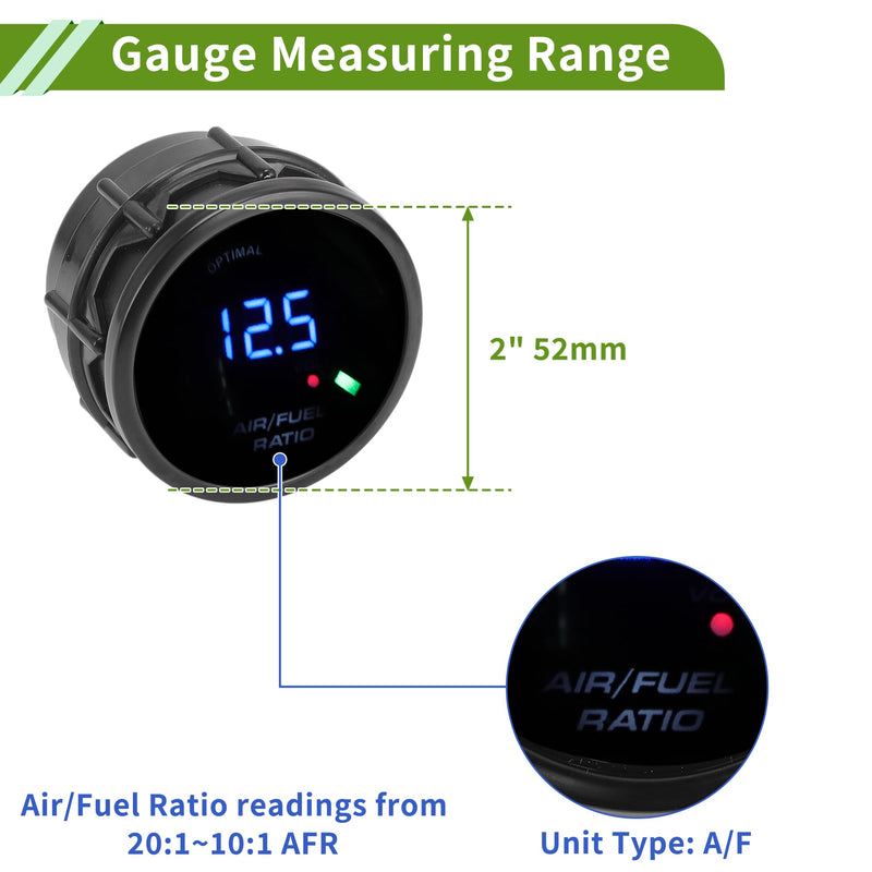 Air/Fuel Ratio Gauge 2" 52mm AFR Controller Gauge Colorful LED Digital Display Car Vehicle Automotive Universal Black Black Colorful